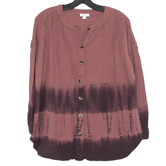 Pure J Jill Top Gauze Y2K Minimalist Lagenlook Lagom Cottage Tie Dye Button PM - Picture 1 of 6